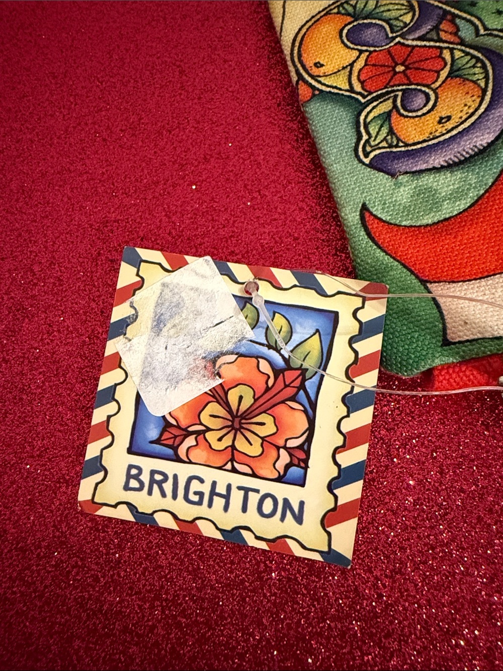 Brighton Beige Zip Pouch with Blue Stars and Red Trim - Picture 5 of 9